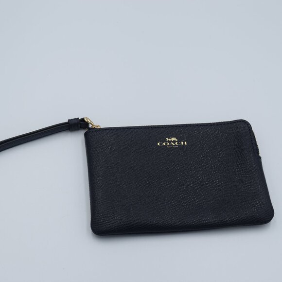 COACH CORNER ZIP WRISTLET IN CROSSGRAIN LEATHER, NAVY BLUE - NWT - Picture 1 of 7